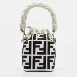 مملوكة مسبقًا Fendi White/Black FF Canvas Mini Mon Tresor Drawstring Bucket Bag
