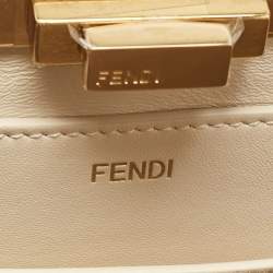 Pre Owned Fendi Off White Leather Medium Peekaboo ISeeU Top Handle Bag