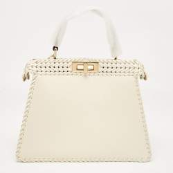 Pre Owned Fendi Off White Leather Medium Peekaboo ISeeU Top Handle Bag