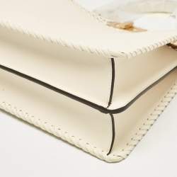 Pre Owned Fendi Off White Leather Medium Peekaboo ISeeU Top Handle Bag