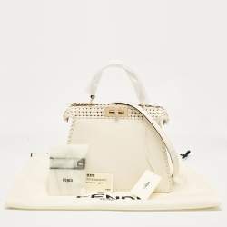 Pre Owned Fendi Off White Leather Medium Peekaboo ISeeU Top Handle Bag
