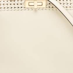 Pre Owned Fendi Off White Leather Medium Peekaboo ISeeU Top Handle Bag