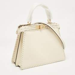 Pre Owned Fendi Off White Leather Medium Peekaboo ISeeU Top Handle Bag