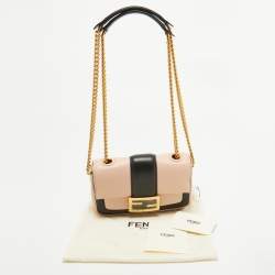 Fendi Pink/Black Leather Mini Baguette Chain Bag