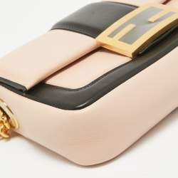 Fendi Pink/Black Leather Mini Baguette Chain Bag