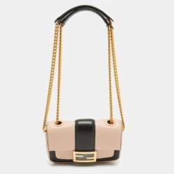 Fendi Pink/Black Leather Mini Baguette Chain Bag