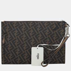 Fendi Brown FF Diagonal Flat Wristlet Clutch