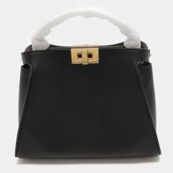 Pre Owned Fendi Black Leather Peekaboo Iconic Essentially Top Handle Bag
