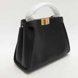 Pre Owned Fendi Black Leather Peekaboo Iconic Essentially Top Handle Bag