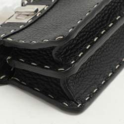 Pre Owned Fendi Black Selleria Leather Micro Peekaboo Top Handle Bag