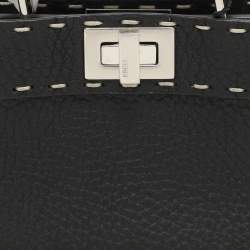 Pre Owned Fendi Black Selleria Leather Micro Peekaboo Top Handle Bag