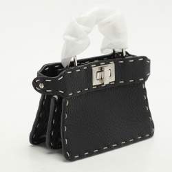 Pre Owned Fendi Black Selleria Leather Micro Peekaboo Top Handle Bag