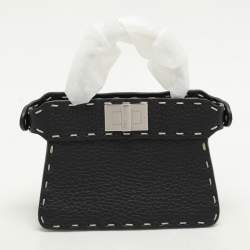Pre Owned Fendi Black Selleria Leather Micro Peekaboo Top Handle Bag