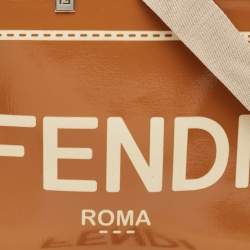 Pre Owned Fendi Brown/Beige Canvas and Patent Leather Medium Sunshine Shopper Tote