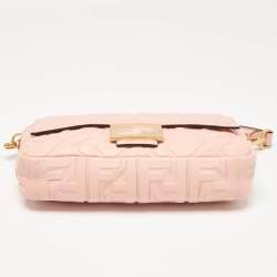 Fendi Pink Zucca Embossed Leather Medium Baguette Bag