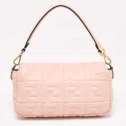 Fendi Pink Zucca Embossed Leather Medium Baguette Bag