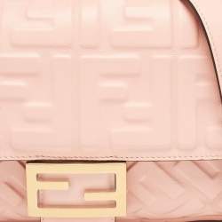 Fendi Pink Zucca Embossed Leather Medium Baguette Bag