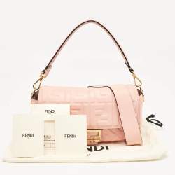 Fendi Pink Zucca Embossed Leather Medium Baguette Bag