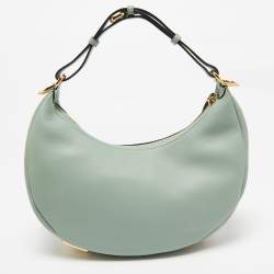 Pre Owned Fendi Light Green Leather Small Fendigraphy Hobo