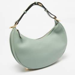 Pre Owned Fendi Light Green Leather Small Fendigraphy Hobo
