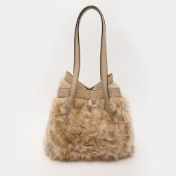 Fendi Beige Lamb Fur and Leather Medium Origami Tote