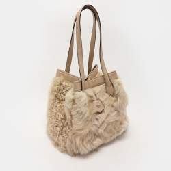 Fendi Beige Lamb Fur and Leather Medium Origami Tote