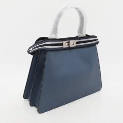 Fendi Blue Leather Medium Peekaboo Iseeu Top Handle Bag