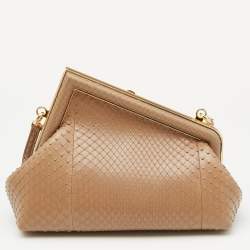 Pre Owned Fendi Beige Python Small First Clutch Bag
