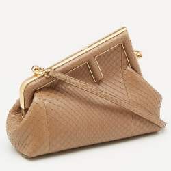 Pre Owned Fendi Beige Python Small First Clutch Bag