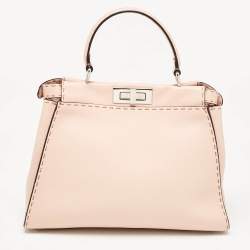 Fendi Beige Selleria Leather Medium Peekaboo Top Handle Bag