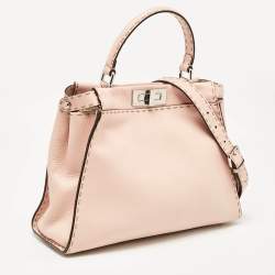 Fendi Beige Selleria Leather Medium Peekaboo Top Handle Bag