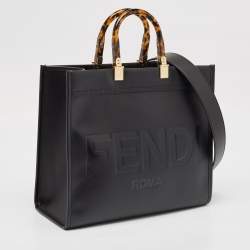 Pre Owned Fendi Black Leather Medium Sunshine Shopper Tote