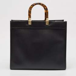 Pre Owned Fendi Black Leather Medium Sunshine Shopper Tote