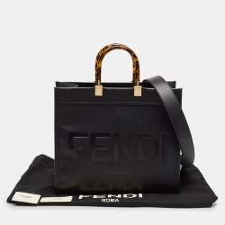 Pre Owned Fendi Black Leather Medium Sunshine Shopper Tote