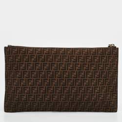 Pre Owned Fendi Tobacco Zucca Suede Flat Zip Pouch