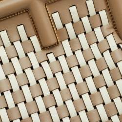 Pre Owned Fendi Beige/White Woven Leather Small First Shoulder Bag