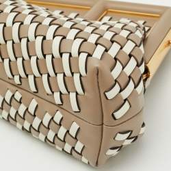 Pre Owned Fendi Beige/White Woven Leather Small First Shoulder Bag