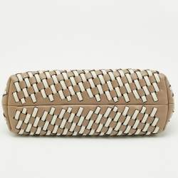 Pre Owned Fendi Beige/White Woven Leather Small First Shoulder Bag
