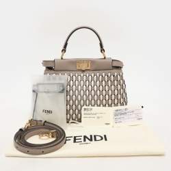 مملوكة مسبقًا Fendi Grey/White Woven Leather Mini Peekaboo Top Handle Bag