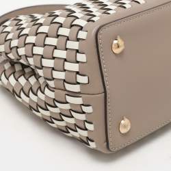مملوكة مسبقًا Fendi Grey/White Woven Leather Mini Peekaboo Top Handle Bag