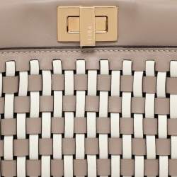 مملوكة مسبقًا Fendi Grey/White Woven Leather Mini Peekaboo Top Handle Bag
