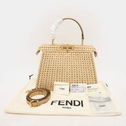Fendi Beige Woven Leather and Straw Peekaboo Medium Iseeu Top Handle Bag