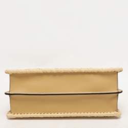 Fendi Beige Woven Leather and Straw Peekaboo Medium Iseeu Top Handle Bag