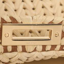 Fendi Beige Woven Leather and Straw Peekaboo Medium Iseeu Top Handle Bag