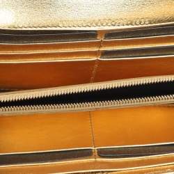 Pre Owned Fendi Gold Zucca Embossed Leather FF Flap Continental Wallet