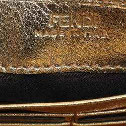 Pre Owned Fendi Gold Zucca Embossed Leather FF Flap Continental Wallet