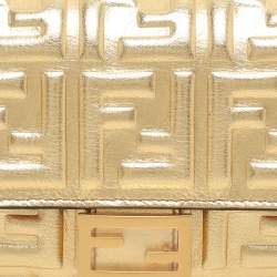 Pre Owned Fendi Gold Zucca Embossed Leather FF Flap Continental Wallet