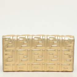 Pre Owned Fendi Gold Zucca Embossed Leather FF Flap Continental Wallet