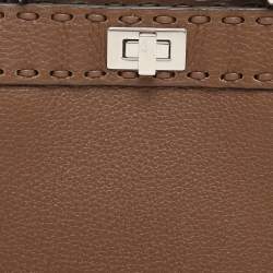 Pre Owned Fendi Pink Leather Petite Peekaboo ISeeU Top Handle Bag