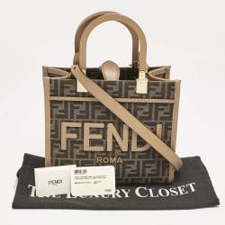 Fendi Brown FF Jacquard Fabric Small Sunshine Tote